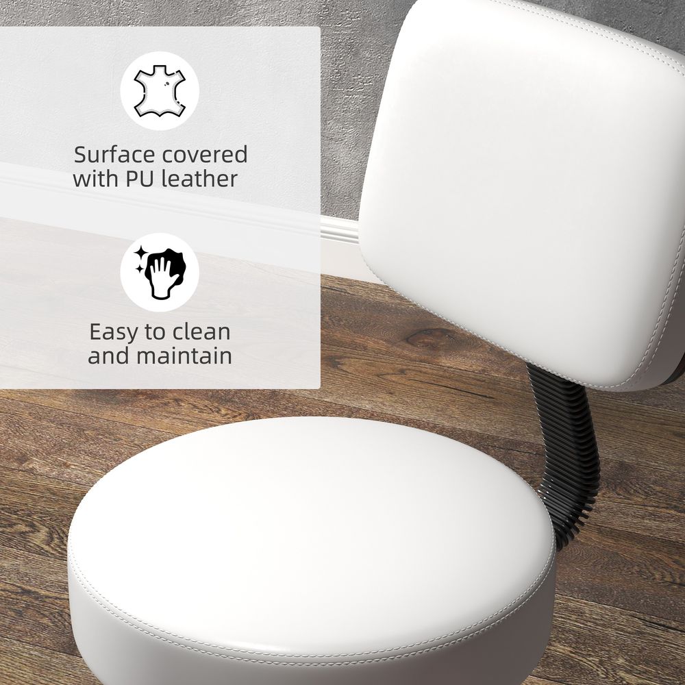 Salon Chair: Adjustable, Swivel, Padded Seat & Back, 5 Wheels - White