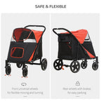 Foldable Dog Carriage w/ Universal Wheels, Shock Absorber - Red