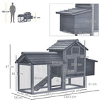 Small Chicken Coop Hen Cage Nesting Box W/ Outdoor Run 150.5X54x87 Cm Grey