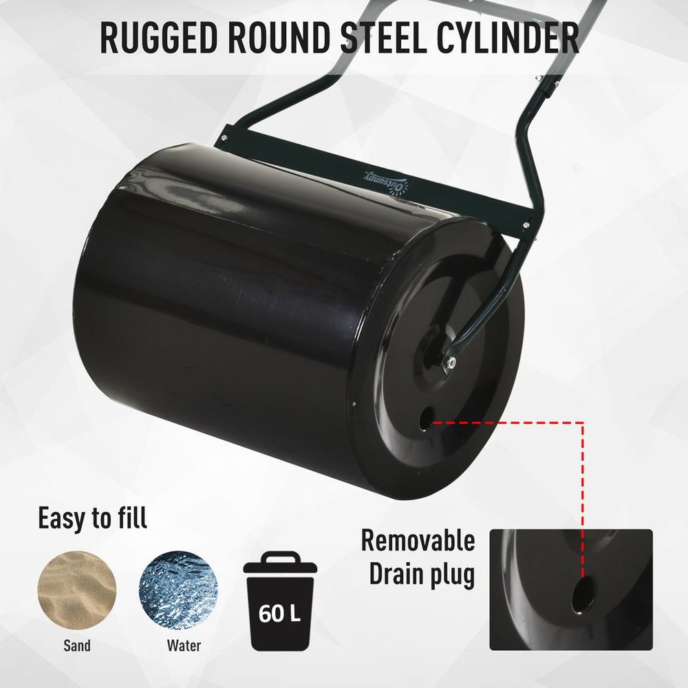 60L Steel Garden Roller - Easy Push & Pull - Fast & Efficient Rolling