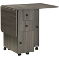 Folding Dining Table, Drop Leaf, Grey - Quality Expandable Space Saver with Storage Drawers