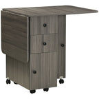 Folding Dining Table, Drop Leaf, Grey - Quality Expandable Space Saver with Storage Drawers