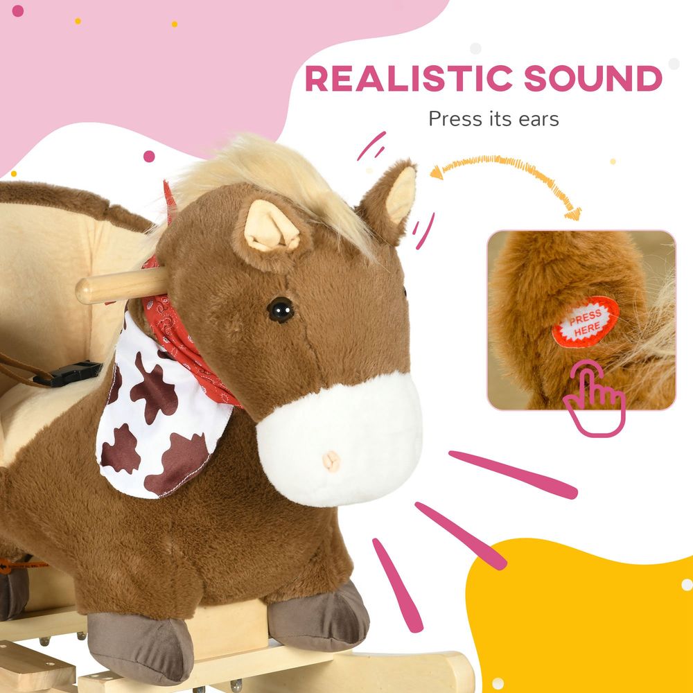 Kids Rocking Horse, Plush Baby Rocking Chair with Safety Harness & Sounds