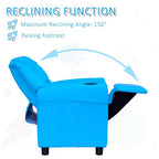 Kids Recliner, PU Leather Kids Armchair, Kids Chair, Toddler Armchair with Adjustable Backrest, Footrest, Padded Headrest, Cup Holder, Blue
