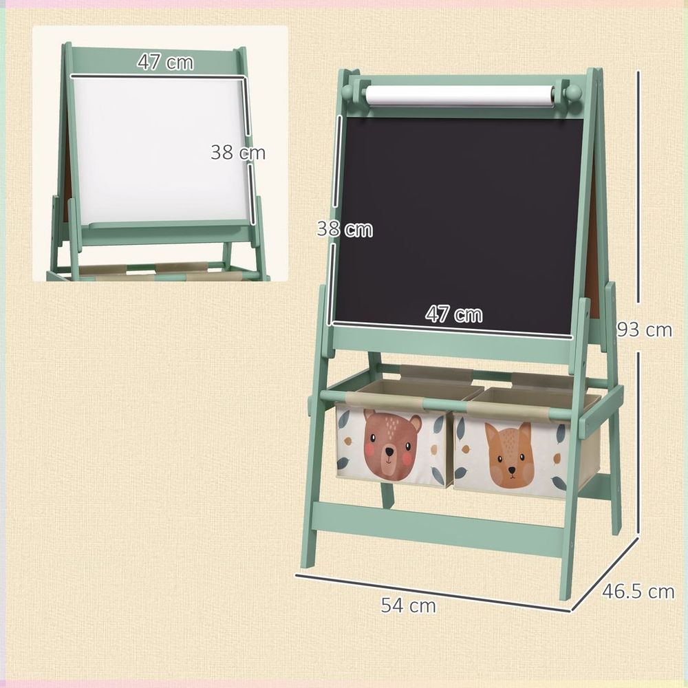 Kids Easel with Paper Roll, 3 in 1 Art Easel for Children, with Blackboard, Whiteboard, Storage Baskets, Green