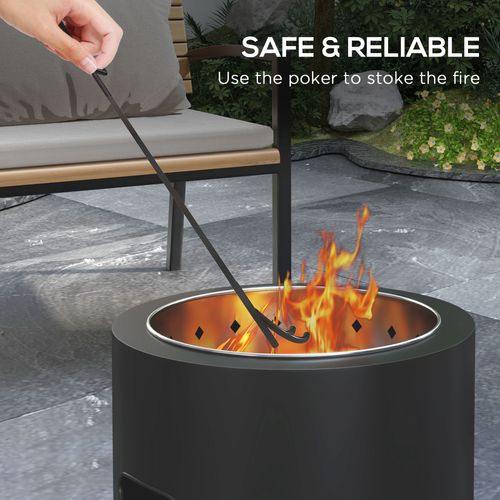 Fire Pit, Round Metal Bonfire Stove with Poker, Black