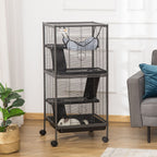 Small Animal Cage with Wheels Pet Home for Chinchillas Ferrets Kittens, with Hammock, 4 Platforms, Removable Tray, Grey
