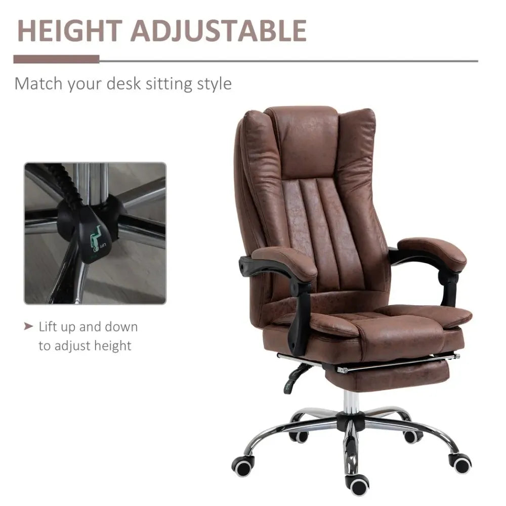 Brown Executive Office Chair - High Back, Armrests, Footrest - Comfort & Functionality