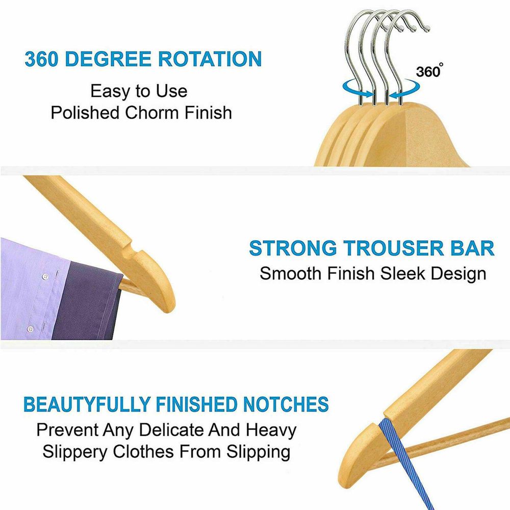 20-Pack X20 Wooden Coat Hangers - Suit Garment Clothes - Space Efficient