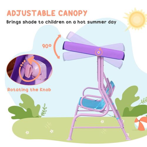 2 Seater Kids Swing Chair, Fairy-Themed with Adjustable Canopy