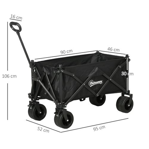 Foldable Garden Cart, Outdoor Utility Wagon with Carry Bag, Black