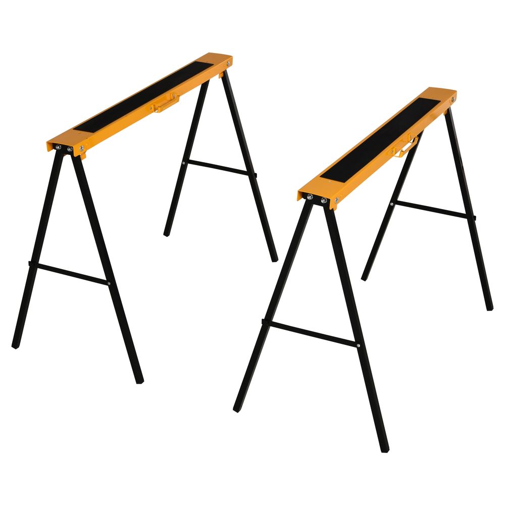 Steel Saw Horse Set - Non-Slip, 2-Piece, Black/Yellow