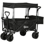 Foldable Trolley Cart w/ 4 Wheels, 2 Compartments, Canopy - Black