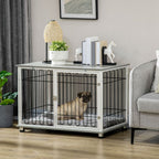 Dog Crate Furniture End Table w/ Soft Washable Cushion, Lockable Door with Multifunctional Detail