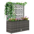 Rattan Planter Box w/ Trellis - Flower Raised Bed, 84x30x107cm