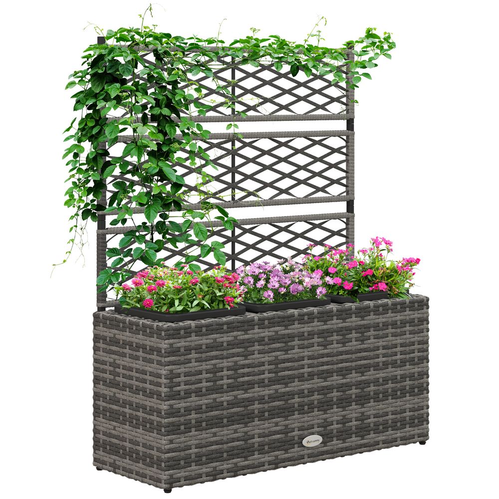 Rattan Planter Box w/ Trellis - Flower Raised Bed, 84x30x107cm