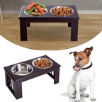 Raised Dog Bowls Pet Feeder Elevated Double Stainless Steel Water Brown in Brown