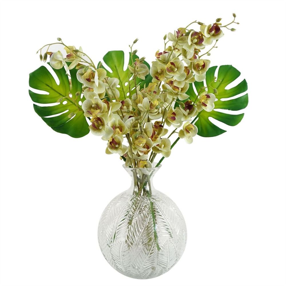 26cm Clear Fern Print Glass Bottle Vase, Hand-Finished - for Real & Artificial Flowers - Unique Variations