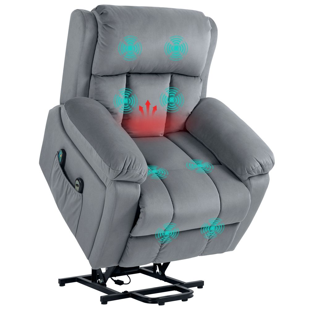 Lift Chair Riser and Recliner Chair with Vibration Massage, Heat, Grey