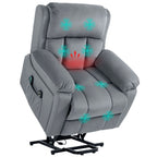 Lift Chair Riser and Recliner Chair with Vibration Massage, Heat, Grey