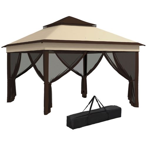 3 x 3(m) Pop Up Gazebo Tent with Netting, Height Adjustable, Beige