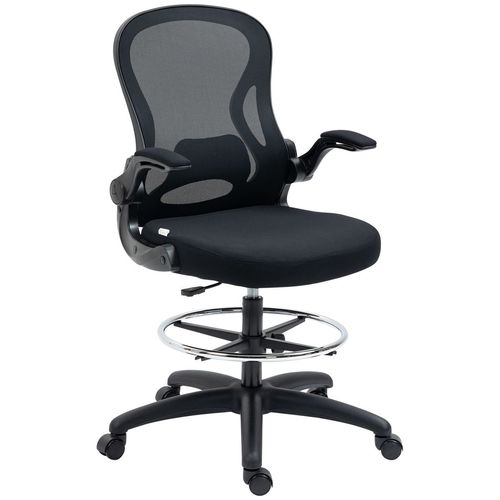 Draughtsman Chair Tall Office Chair w/ Adjustable Footrest Ring Black