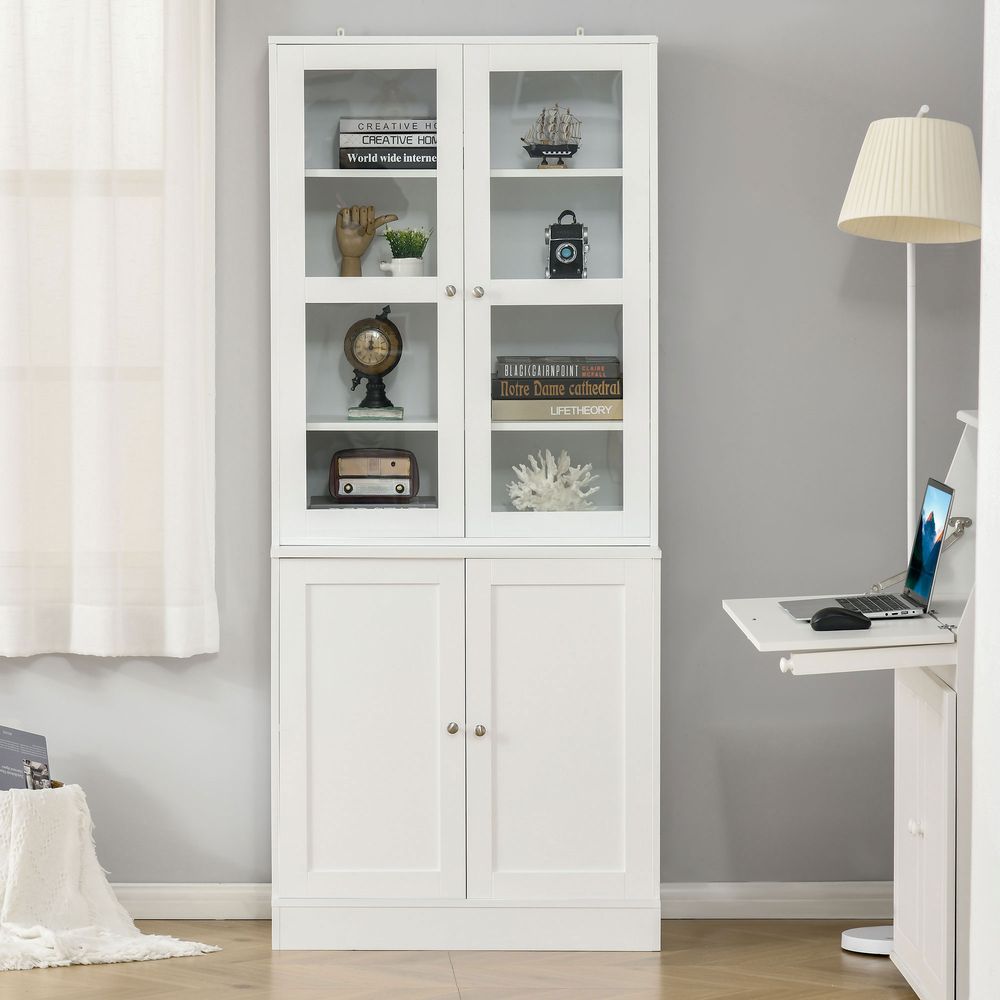 Modern Bookcase with Doors, Display Storage Cabinet with Adjustable Shelves for Living Room, Study, Office, White