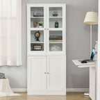 Modern Bookcase with Doors, Display Storage Cabinet with Adjustable Shelves for Living Room, Study, Office, White