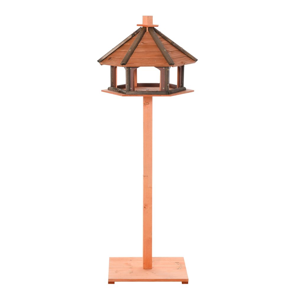 Wooden Bird Feeder Bird Table with Roof for Outside Use Brown 130cm