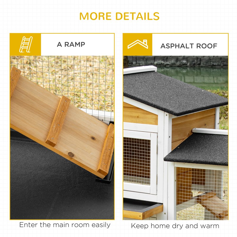 Large Rabbit Hutch Outdoor, 2-Tier Guinea Hutch, Wooden Bunny Run, Small Animal House with Double Side Run Boxes, No-leak Plastic Tray, Ramp, 230 x 53 x 93.5cm
