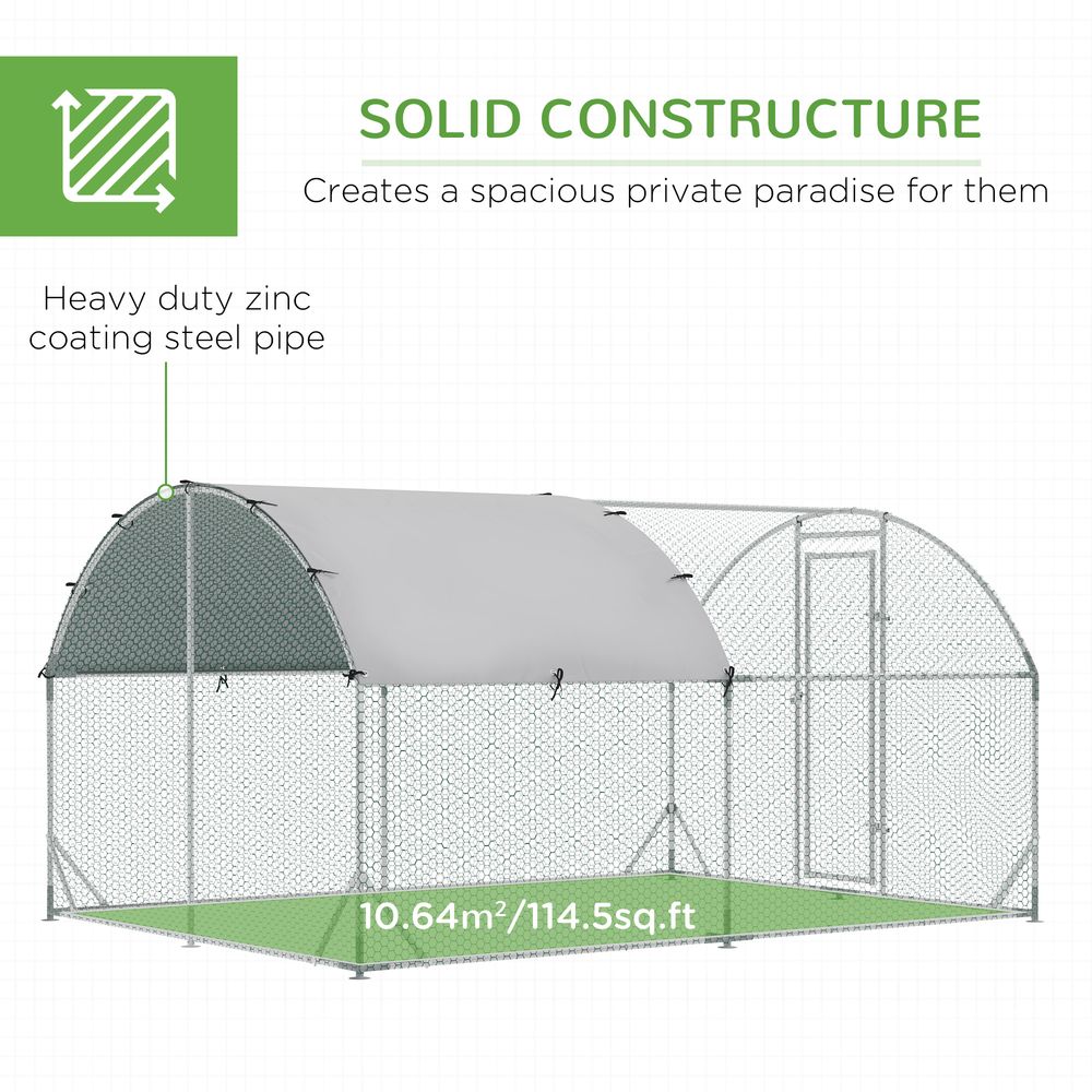 Walk In Chicken Run Galvanised Chicken Coop Hen Poultry House Cage Rabbit Hutch Pet Playpen Garden with Water-Resist Cover, 2.8 x 3.8 x 2m