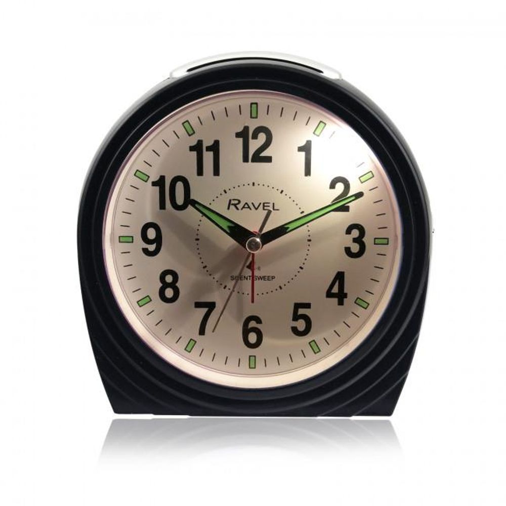 Large Art Deco Bedside/Mantel Alarm Clock - Gloss Black.3" "Professional-grade alarm clock with bold design, easy-read dial, silent sweep, snooze, and light functions
