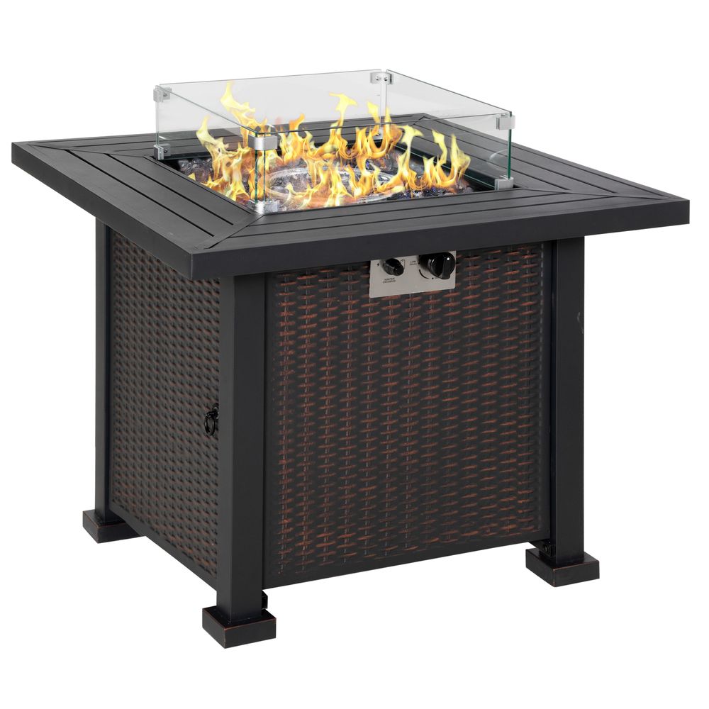 Fire Pit Table: Wind Screen, Glass Beads, Stylish Ambience. for Outdoor Gatherings