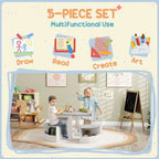 5-Piece Kids Table and Chairs Set w/ Storage for 3-8 Years Old-Grey