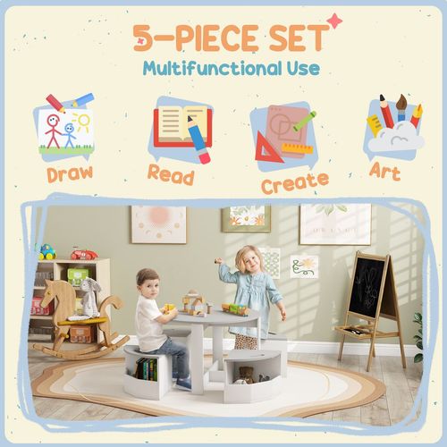 5-Piece Kids Table and Chairs Set w/ Storage for 3-8 Years Old-Grey