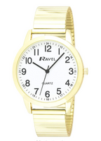 Men's Bold Number Expander Bracelet Watch Gold White