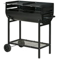 Steel 2-Grill Charcoal BBQ w/ Wheels - Black