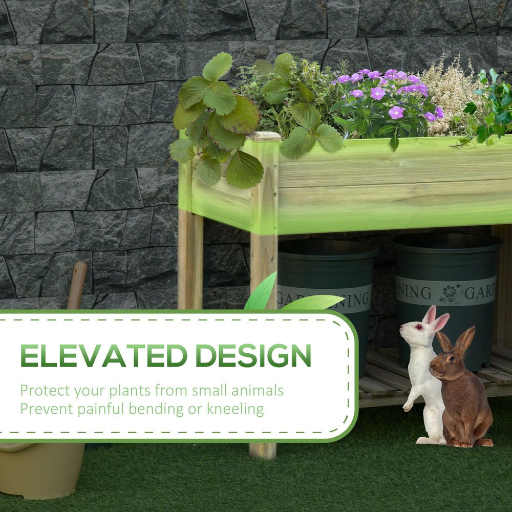 Raised Garden Bed with Legs and Storage Shelf, Elevated Wooden Planter Box
