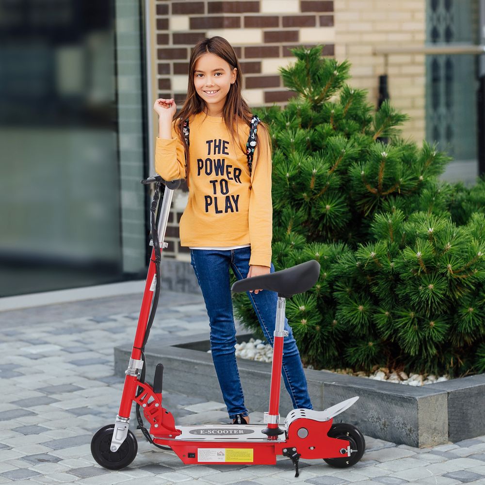 120W Foldable Powered Scooters with 24V Rechargeable Battery, Adjustable Ride on Toy (Red)