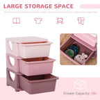 Kids Storage Units with 3 Drawers 3 Tier Chest Vertical Dresser Tower Toy Organizer for Nursery Playroom Kindergarten Pink