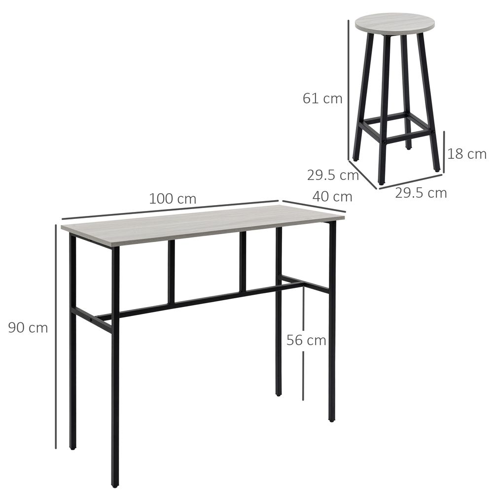 6Pc Bar Table Set: 2 Tables + 4 Stools, Stylish Grey