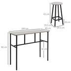 6Pc Bar Table Set: 2 Tables + 4 Stools, Stylish Grey