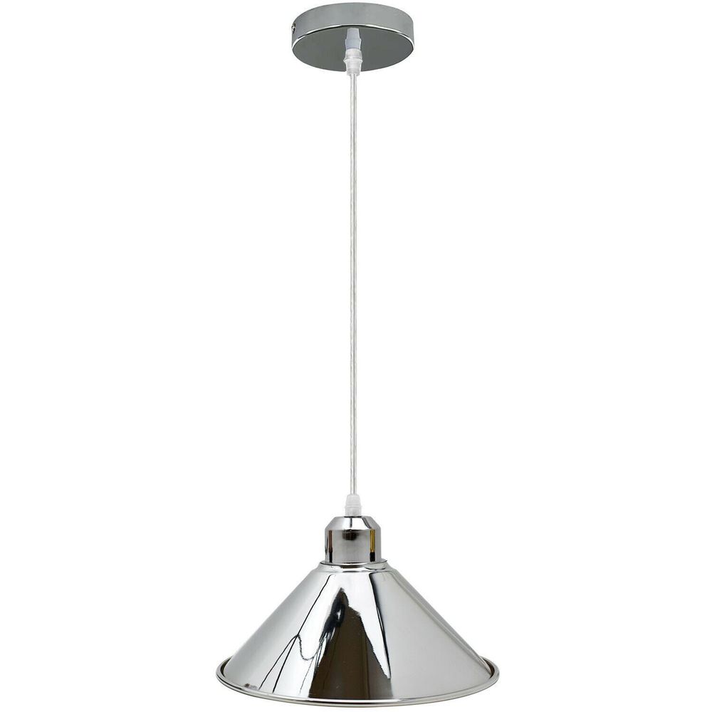 Modern Industrial Loft Chrome Ceiling Pendant Light Metal Cone Shape Shade Indoor Hanging Light Without Bulb