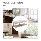 2-Tier Bed End Bench, Vintage Stool, Wooden Window Seat with Storage Shelf, Button Tufted Upholstered Footstool for Living Room, Bedroom, Entryway, Cream White