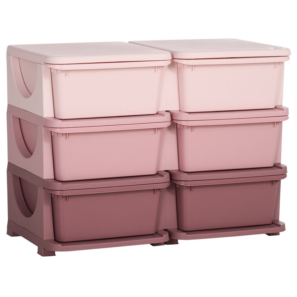 Kids Storage Units with 6 Drawers 3 Tier Chest Vertical Dresser Tower Toy Organizer for Nursery Playroom Kindergarten Pink