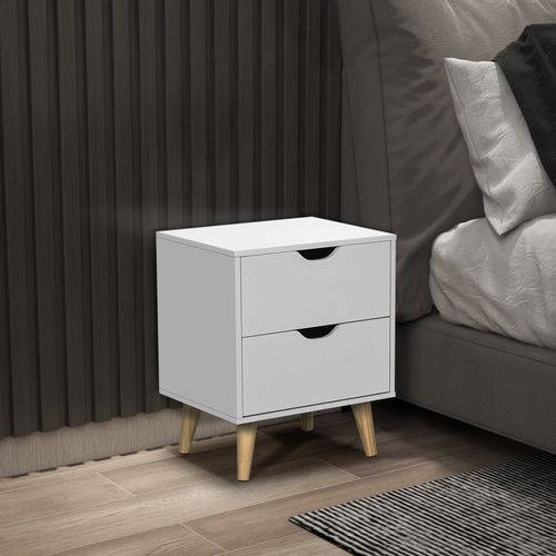 Bedside Table with Drawer, Side Table with Pine Wood Legs, White