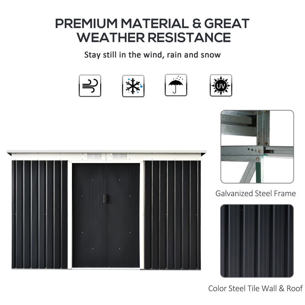 9ft x 4ft Metal Garden Shed, Outdoor Tool House with Foundation Kit, Ventilations and Double Doors, Dark Grey