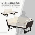 2-Seater Rattan Sofa Daybed - Convertible, Brown - Outdoor Furniture