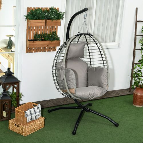 Hanging Swing Chair with Thick Cushion, Patio Hanging Chair, Grey