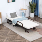 Folding Bed with Mattress, Single Guest Bed, Portable Fold Bed with Adjustable Backrest, Metal Frame on Wheels, White, 190 x 76 cm